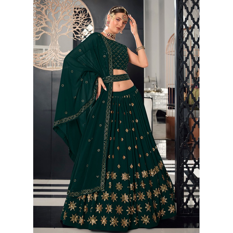 Georgette Fabric Classy Green Bridesmaid Lehenga Choli