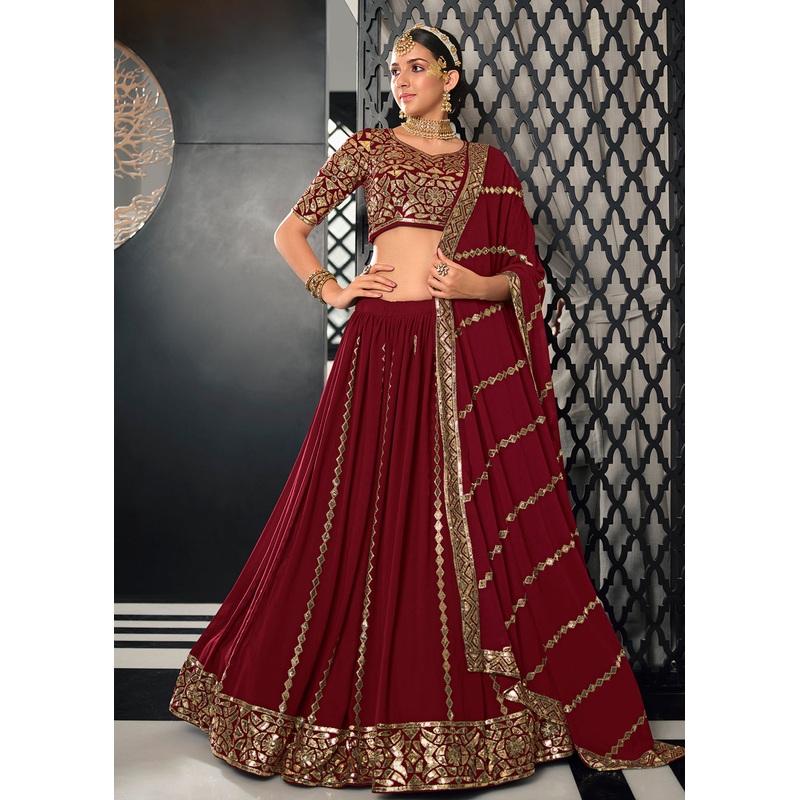 Georgette Fabric Creative Maroon Bridesmaid Lehenga Choli