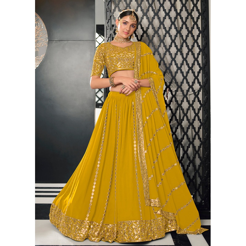 Georgette Fabric Haldi Yellow Bridesmaid Lehenga Choli