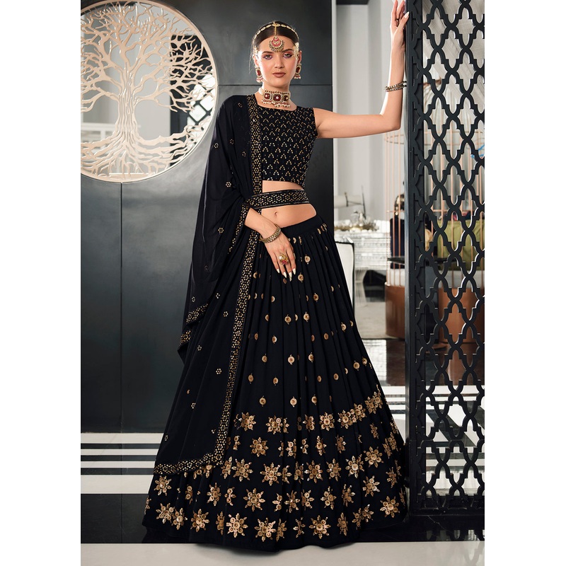 Georgette Fabric Navy Blue Bridesmaid Lehenga Choli