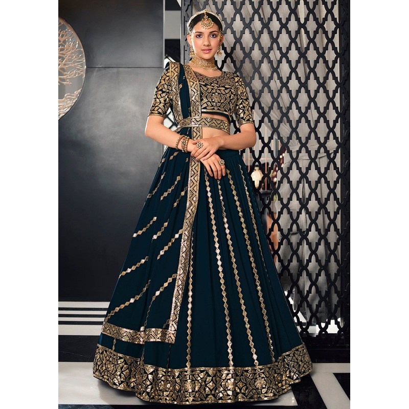 Georgette Fabric Teal Blue Bridesmaid Lehenga Choli