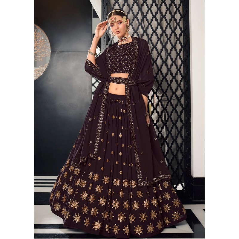Georgette Fabric Tempting Purple Bridesmaid Lehenga Choli