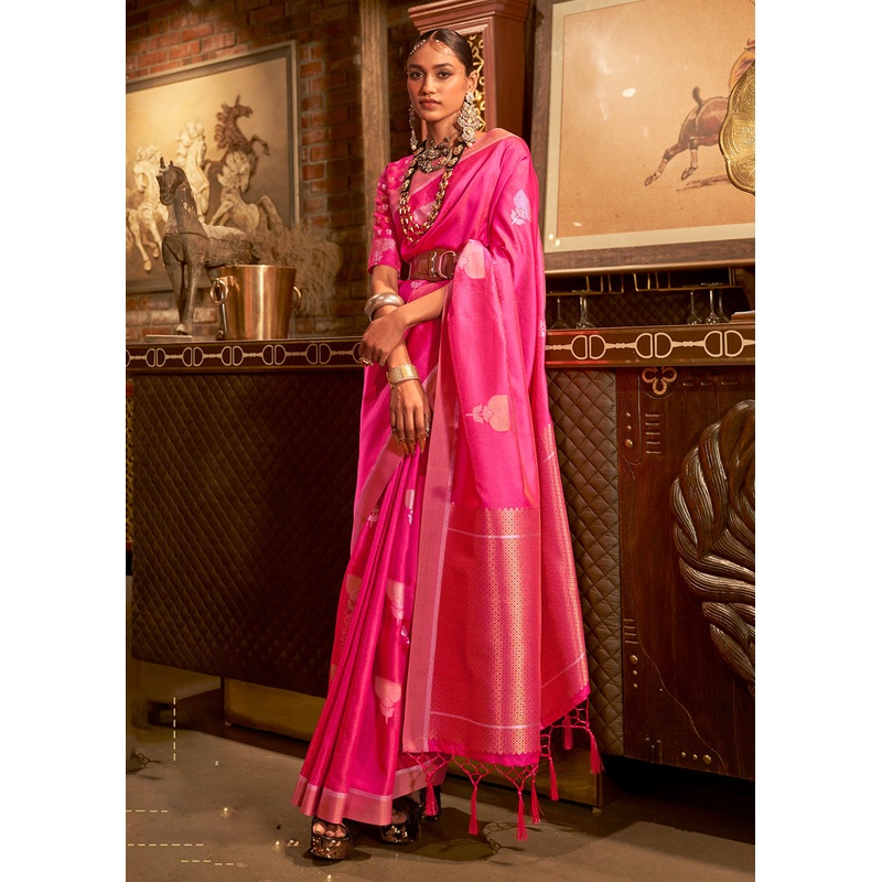 Grandiose Pink Handloom Silk Weaving Contemporary Saree
