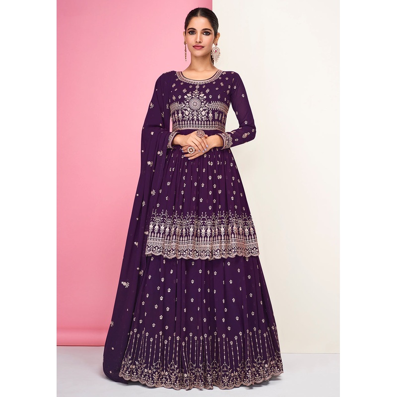 Grape Purple Sharara Top Style Lehenga Anarkali
