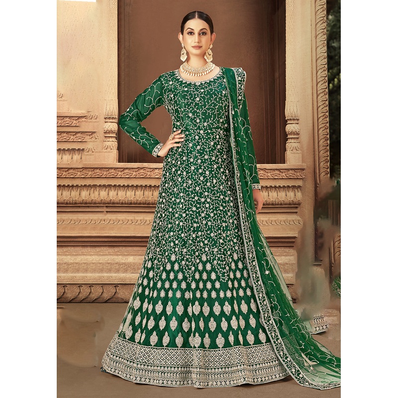 Green Zarkan Diamond Embroidered Bridal Anarkali Suit