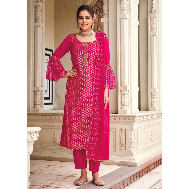 Hot Pink Embroidered Georgette Ceremonial Salwar Kameez