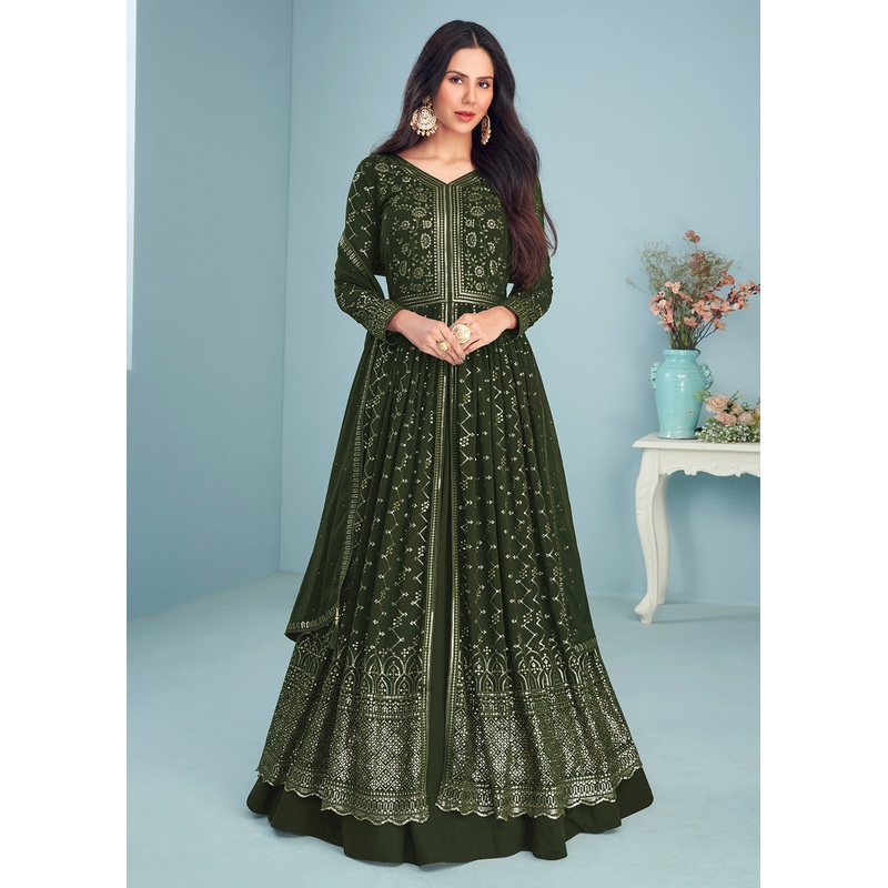 Mahendi Green Wedding Wear Designer Anarkali Suit