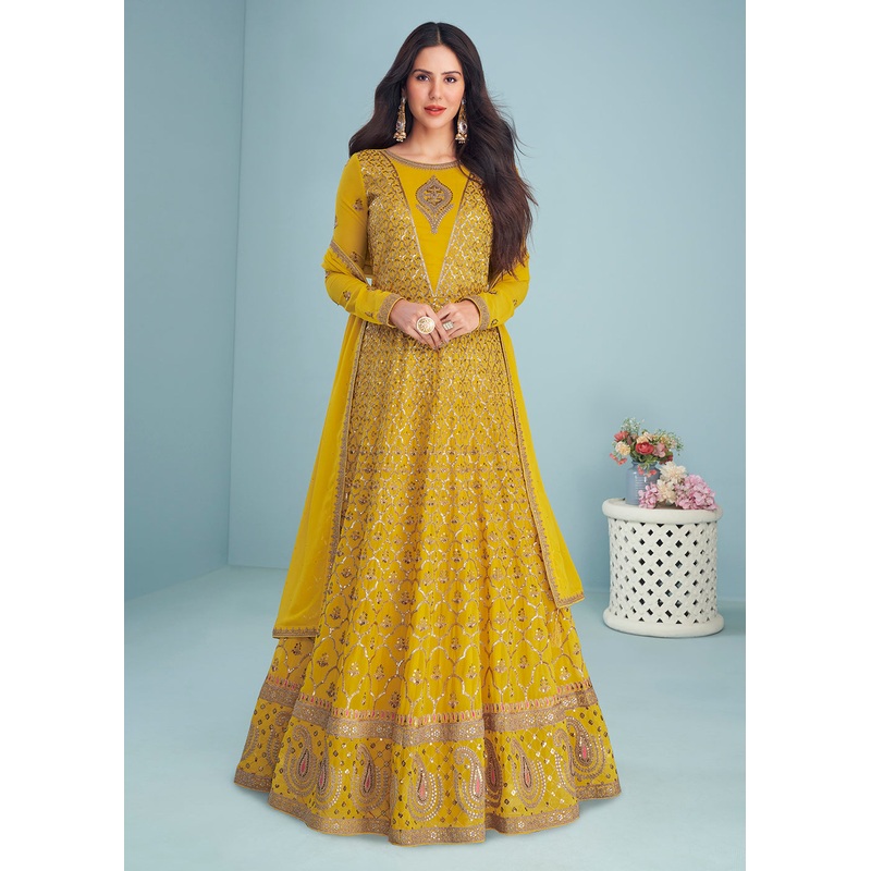 Maize Haldi Yellow Wedding Wear Designer Anarkali Suit