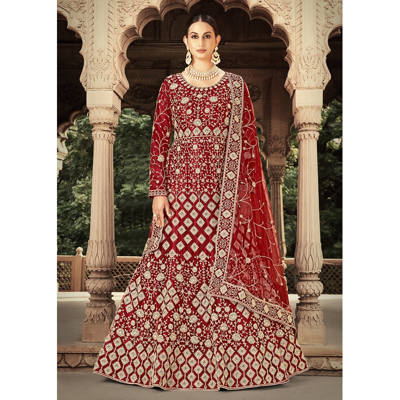 Maroon Zarkan Diamond Embroidered Bridal Anarkali Suit