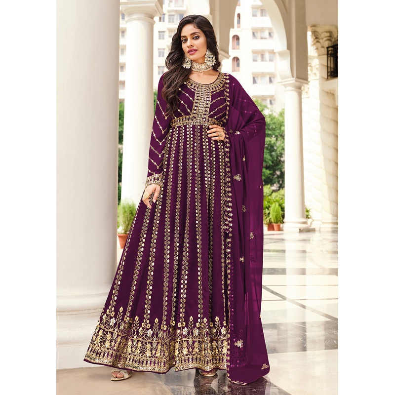 Mesmeric Purple Sequins Wedding Pant Style Anarkali