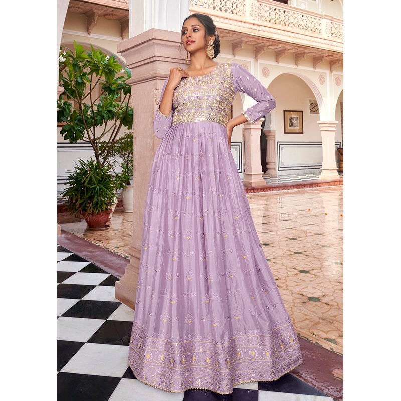 Pastel Lilac Pretty Embellished Work Wedding Anarkali Dress