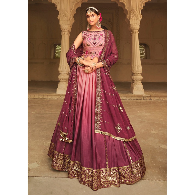 Pink to Magenta Multi Color Sequins Festive Lehenga Choli