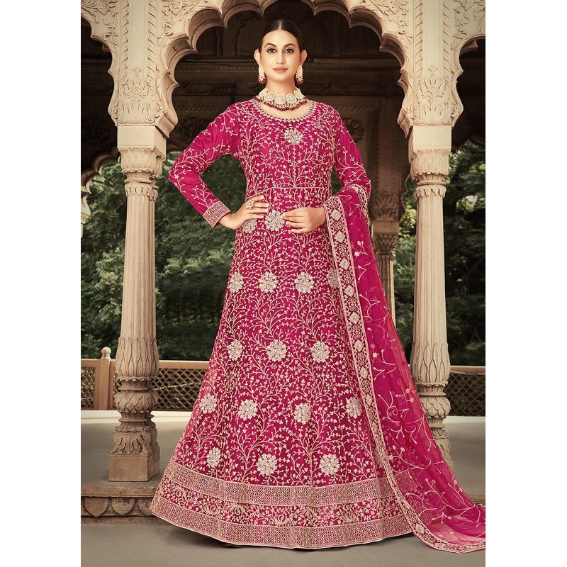 Pink Zarkan Diamond Embroidered Bridal Anarkali Suit