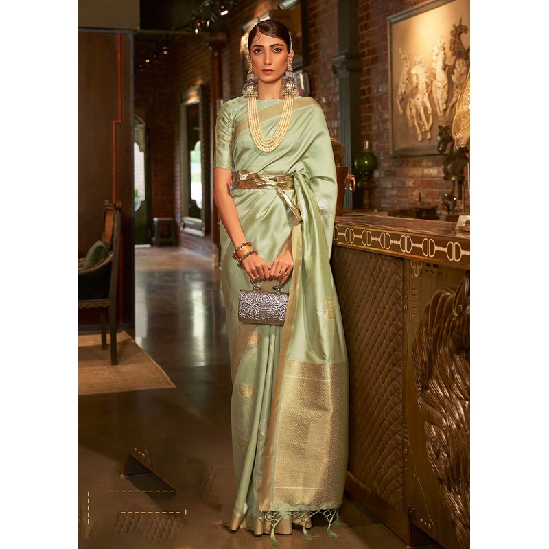 Pista Green Handloom Silk Weaving Contemporary Saree
