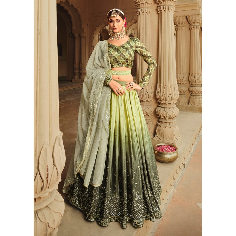 Pista Green to Mahendi Multi Color Sequins Festive Lehenga Choli