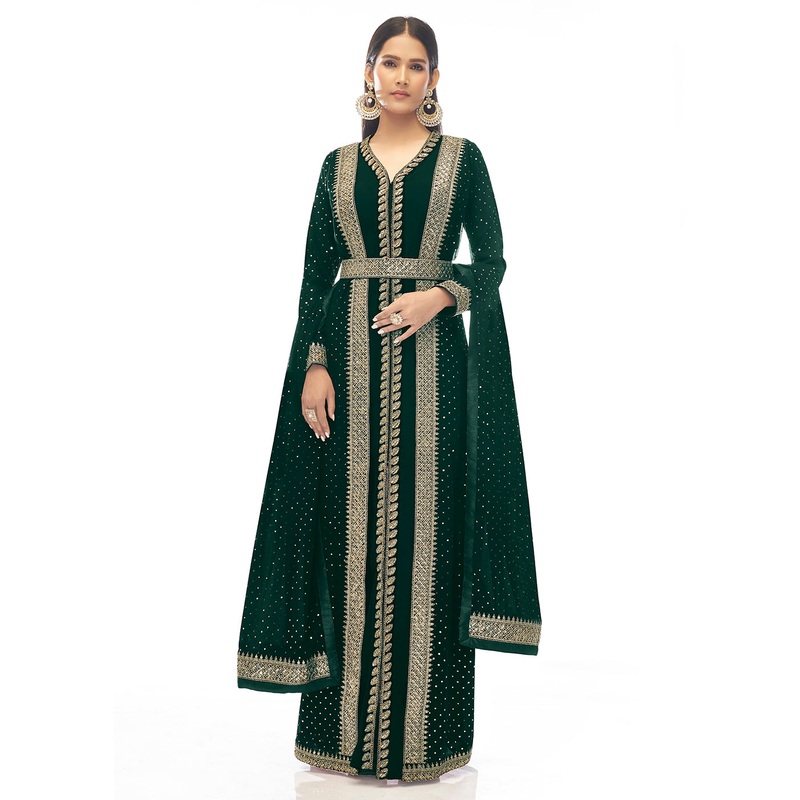 Premium Georgette Amazonas Green Jacket Style Anarkali Dress