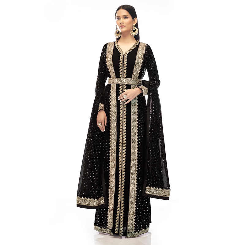 Premium Georgette Jade Black Jacket Style Anarkali Dress
