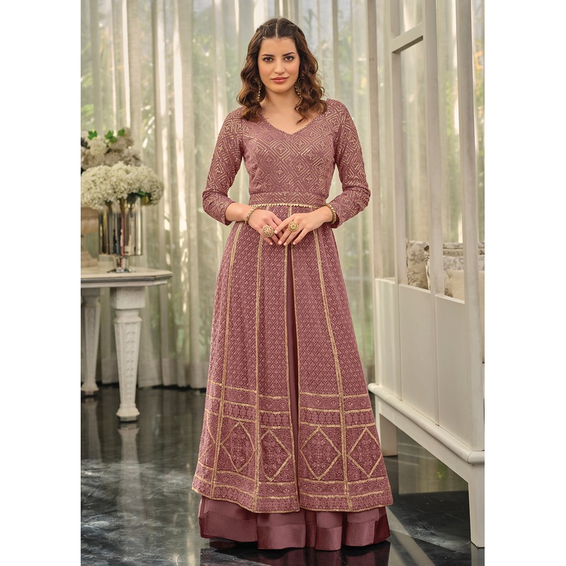 Premium Mauve Embellished Georgette Function Anarkali Dress