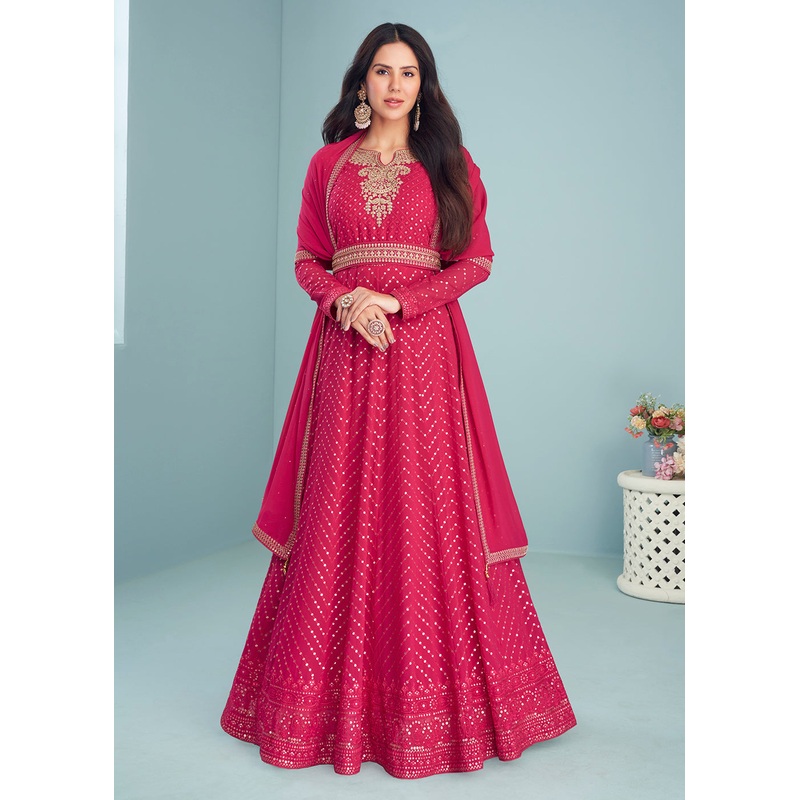 Riveting Rani Pink Wedding Wear Designer Anarkali Suit