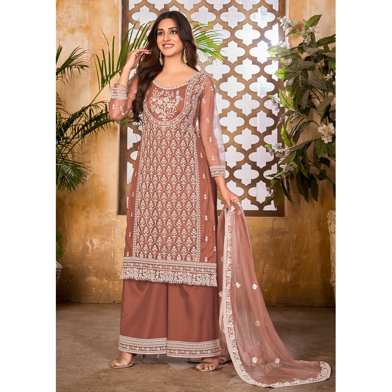 Rusty Brown Wedding Festive Pakistani Style Palazzo Suit