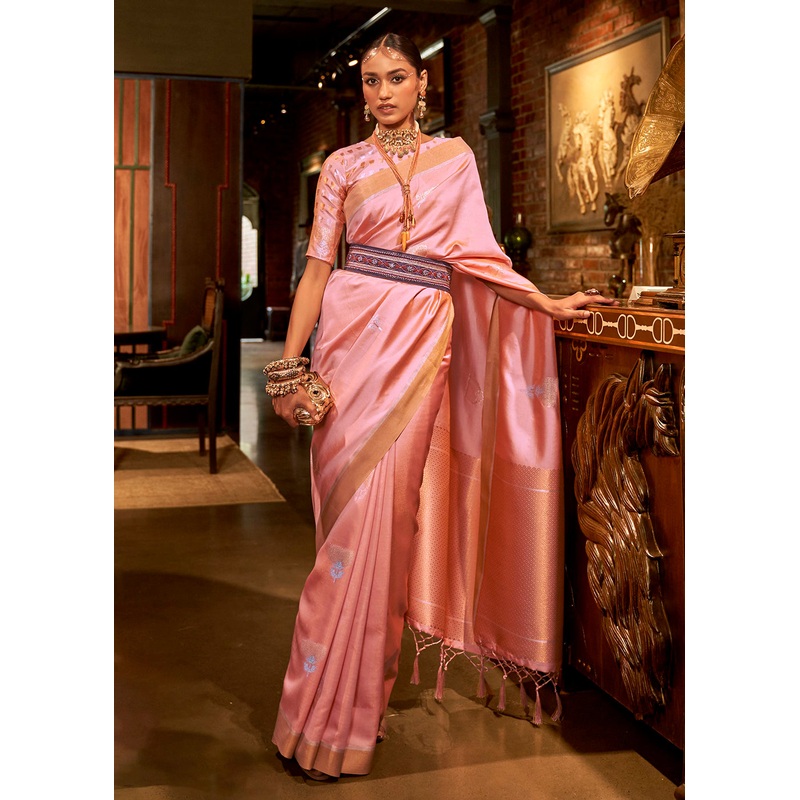 Sterling Pink Handloom Silk Weaving Contemporary Saree