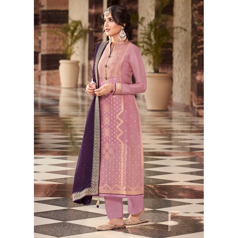 Subtle Lavender Dola Silk Jacquard Festival Salwar Kameez