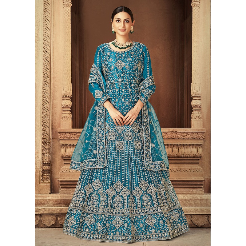 Teal Zarkan Diamond Embroidered Bridal Anarkali Suit