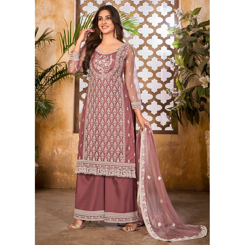 Tempting Pink Wedding Festive Pakistani Style Palazzo Suit