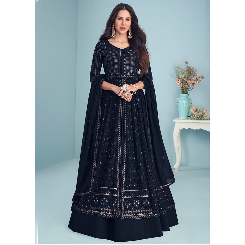 Trendy Navy Blue Wedding Wear Designer Anarkali Suit