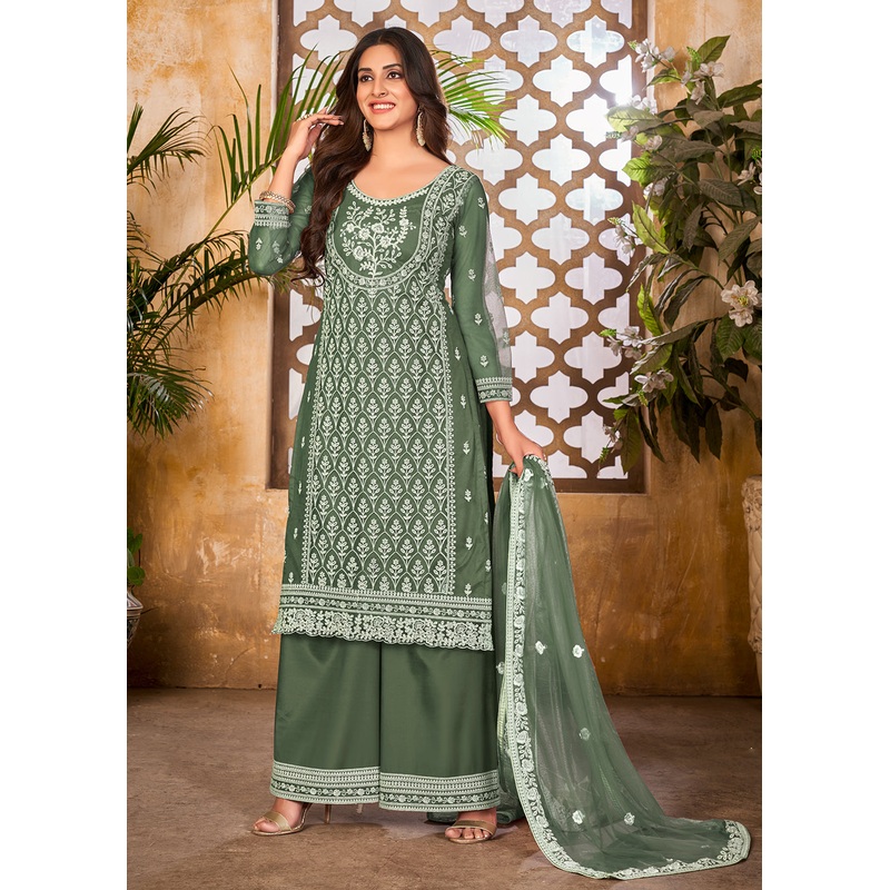 Vintage Green Wedding Festive Pakistani Style Palazzo Suit