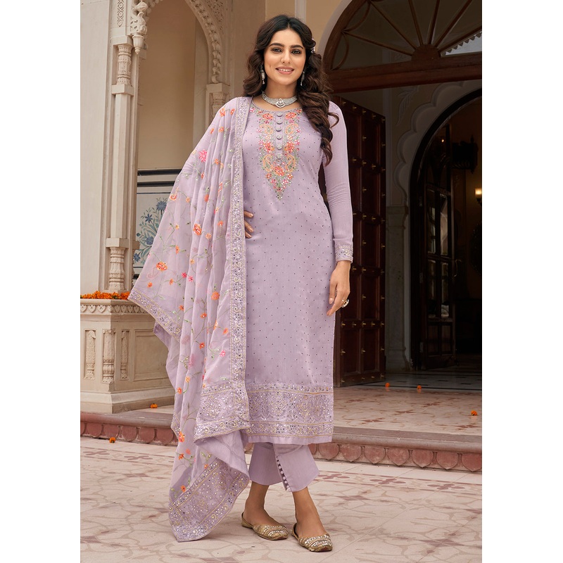 Viscose Silk Embroidered Fabulous Lilac Pant Salwar Suit
