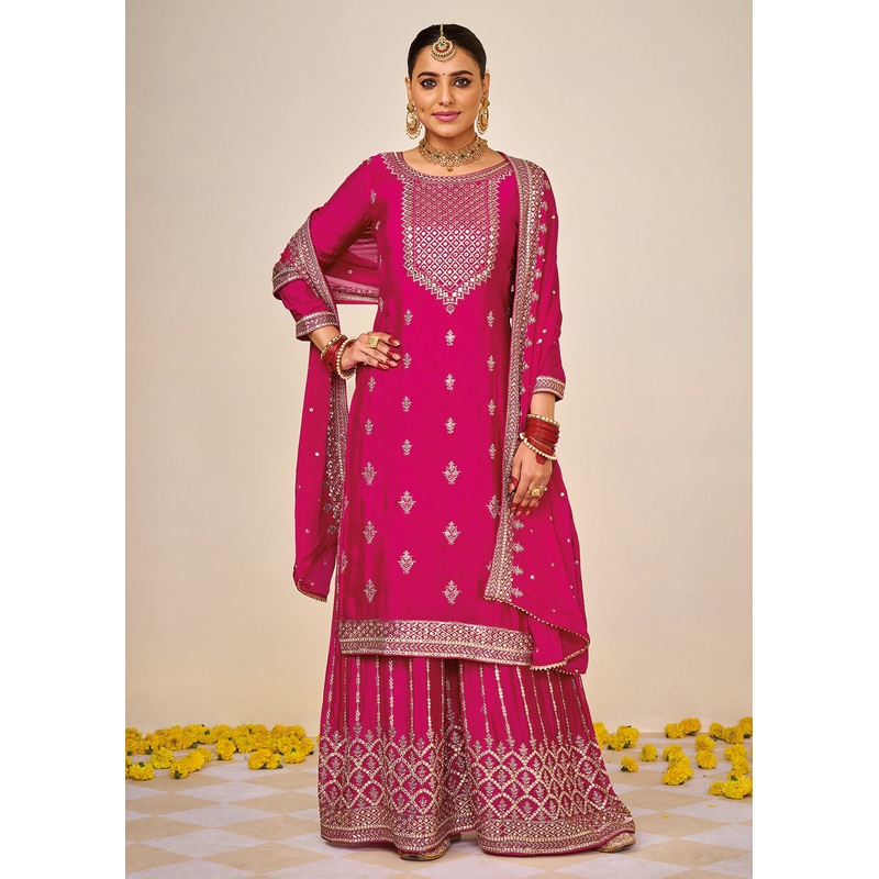 Wedding Festival Pink Embroidered Palazzo Salwar Suit