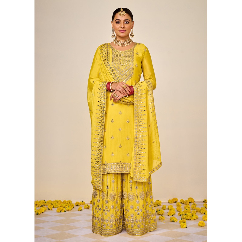 Wedding Festival Yellow Embroidered Palazzo Salwar Suit