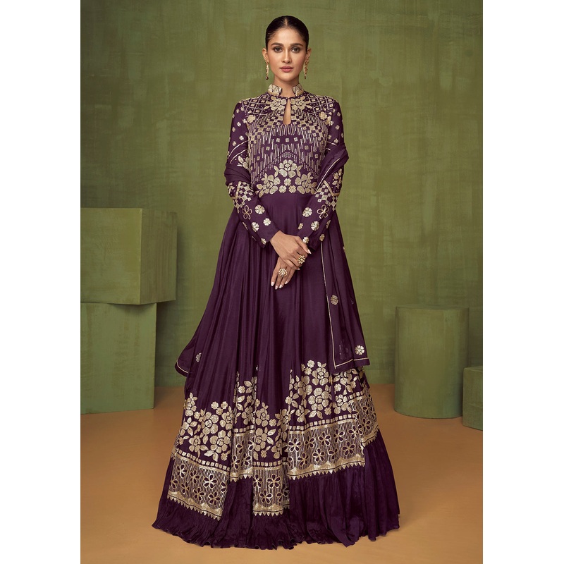 Wedding Party Wear Classy Purple Bridesmaid Anarkali Gown