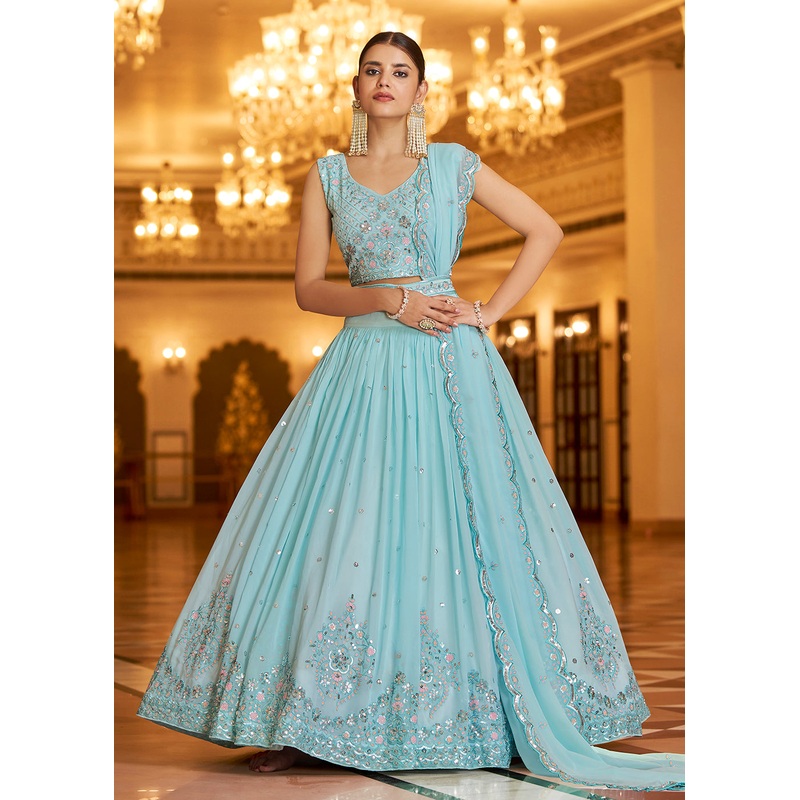 Wedding Reception Excellent Sky Blue Trendy Lehenga Choli