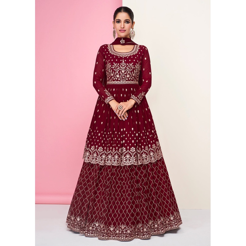 Winsome Maroon Sharara Top Style Lehenga Anarkali