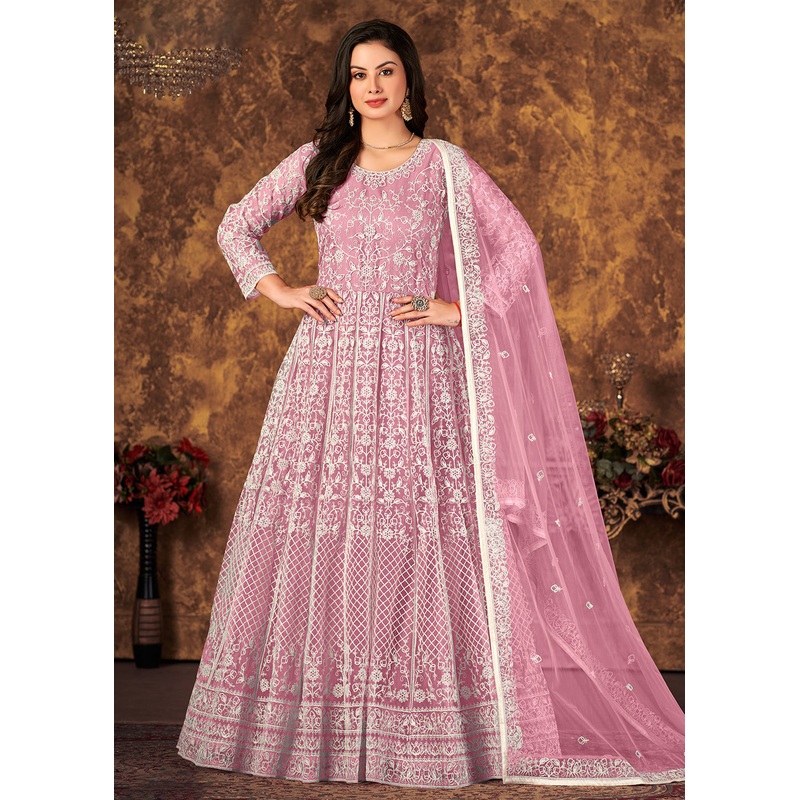 Alluring Pink Cording Embroidered Wedding Anarkali Dress