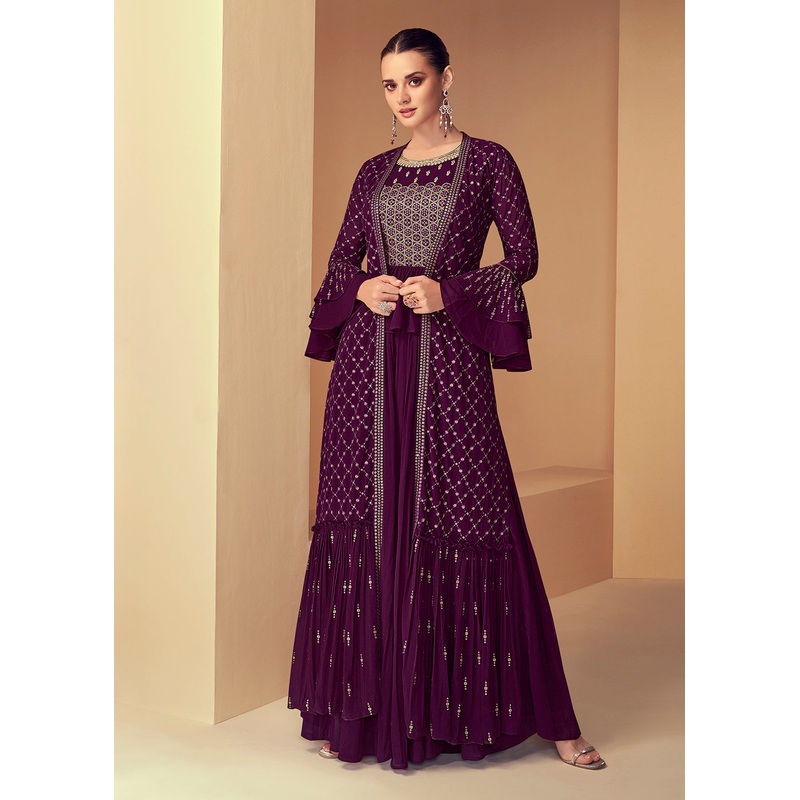 Attractive Purple Jacket Style Party Wear Indo Western Dress