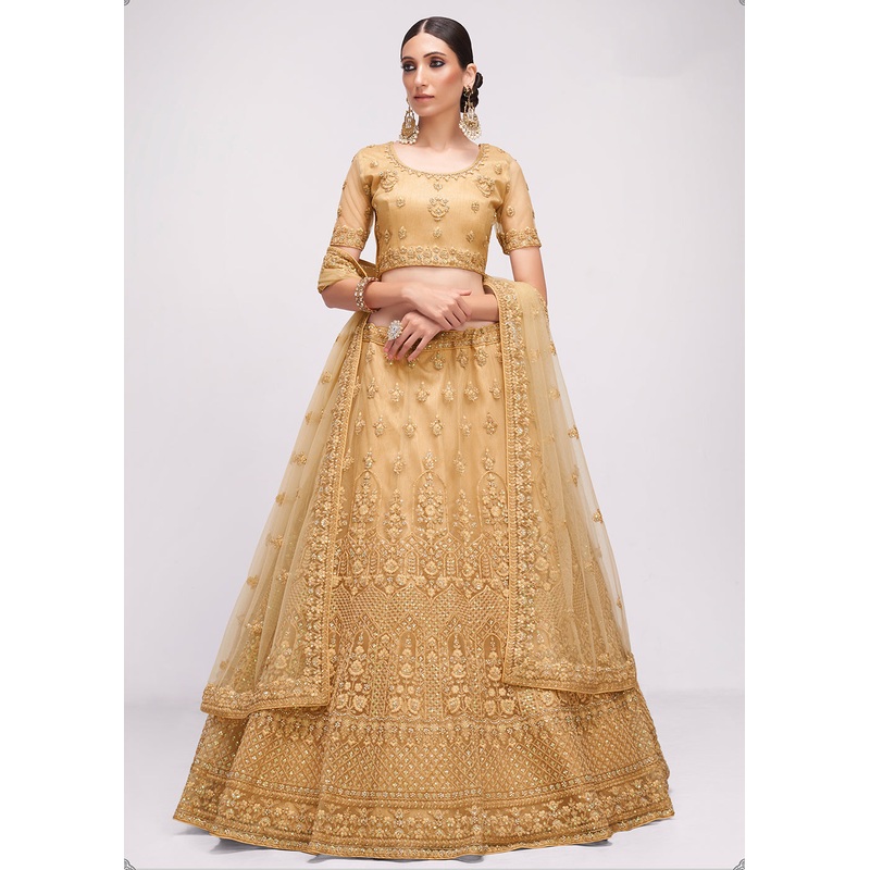 Beguiling Chikoo Brown Cording Designer Wedding Bridal Lehenga Choli