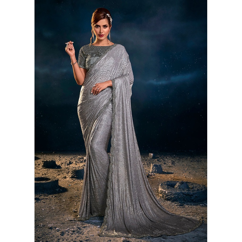 Charming Grey Premium Luxe Heavy Embroidered Designer Saree