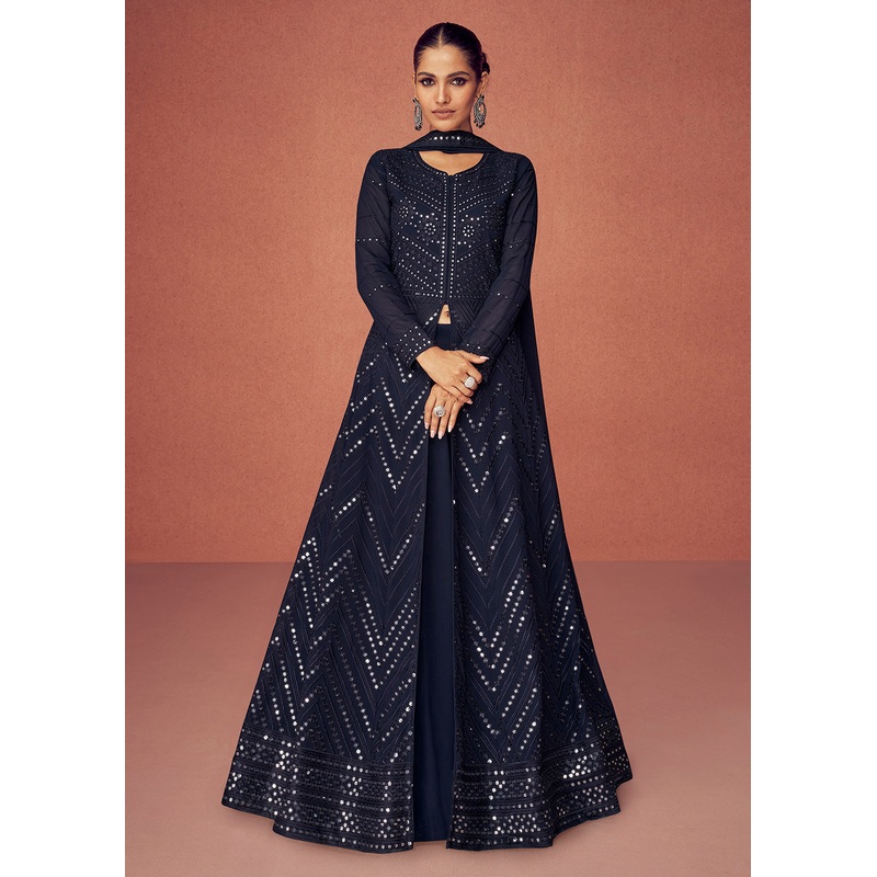 Deep Blue Bridesmaid Wear Wedding Anarkali Skirt Suit