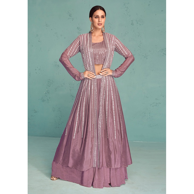 Dusty Mauve Indo-Western Jacket Style Georgette Skirt Dress