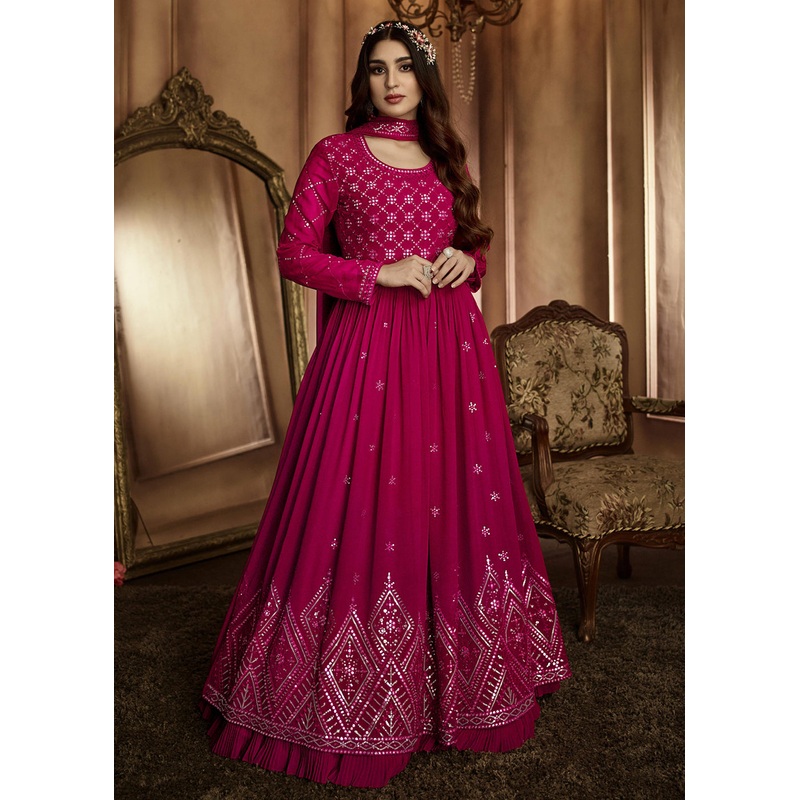 Engrossing Rani Pink Sequins Wedding Festive Anarkali Suit