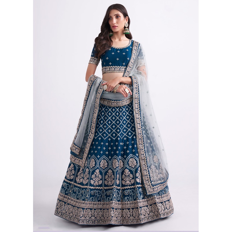 Fabulous Teal Blue Wedding Style Designer Bridal Lehenga Choli