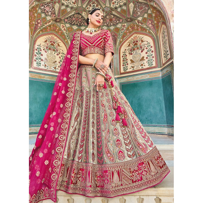 Fantastic Multicolor Bridal Wear Heavy Embroidered Silk Lehenga Choli
