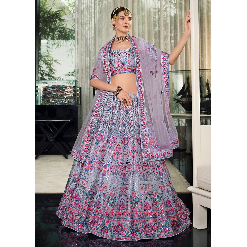 Festive Violet Sequins Embroidered Wedding Trendy Lehenga
