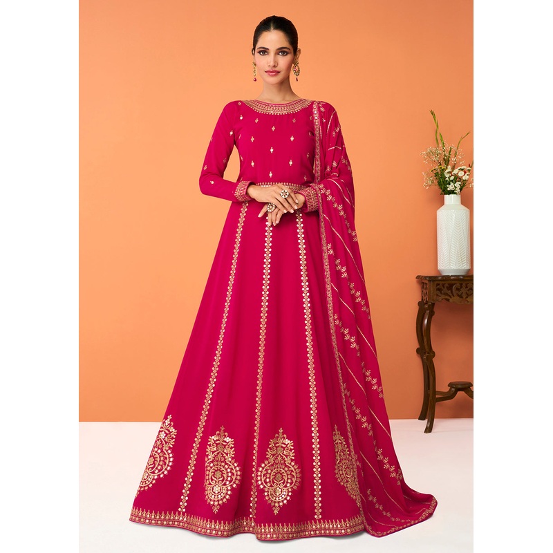 Fuchsia Pink Festive Wear Embroidered Anarkali Suit