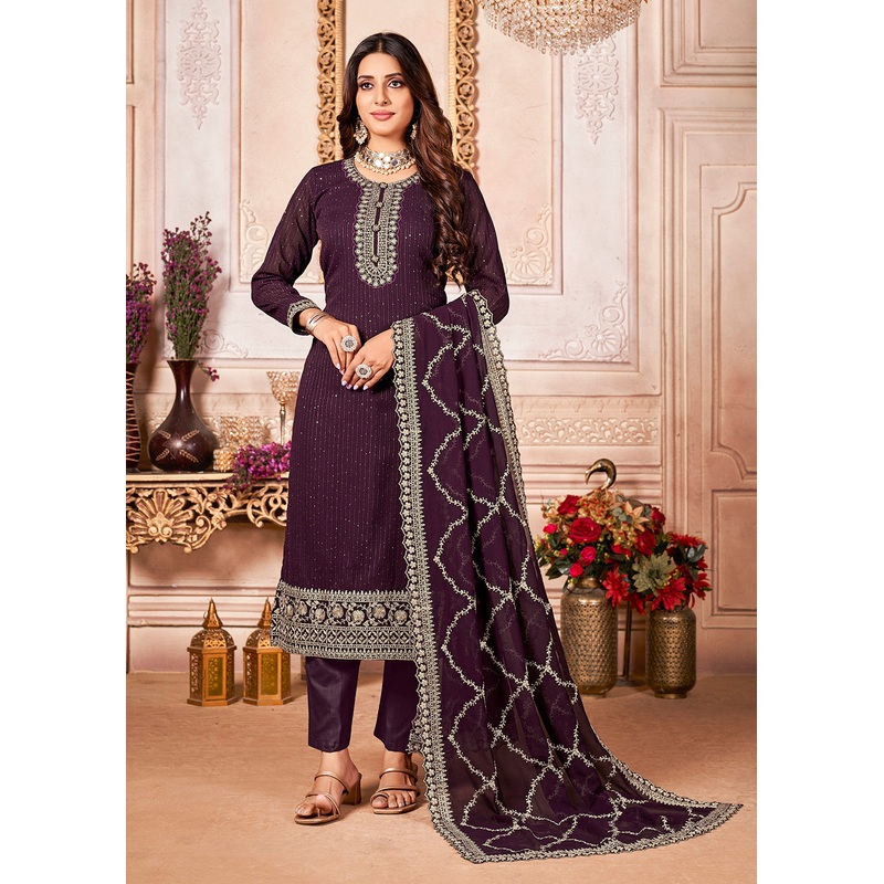 Glorious Purple Indian Georgette Ceremonial Salwar Suit