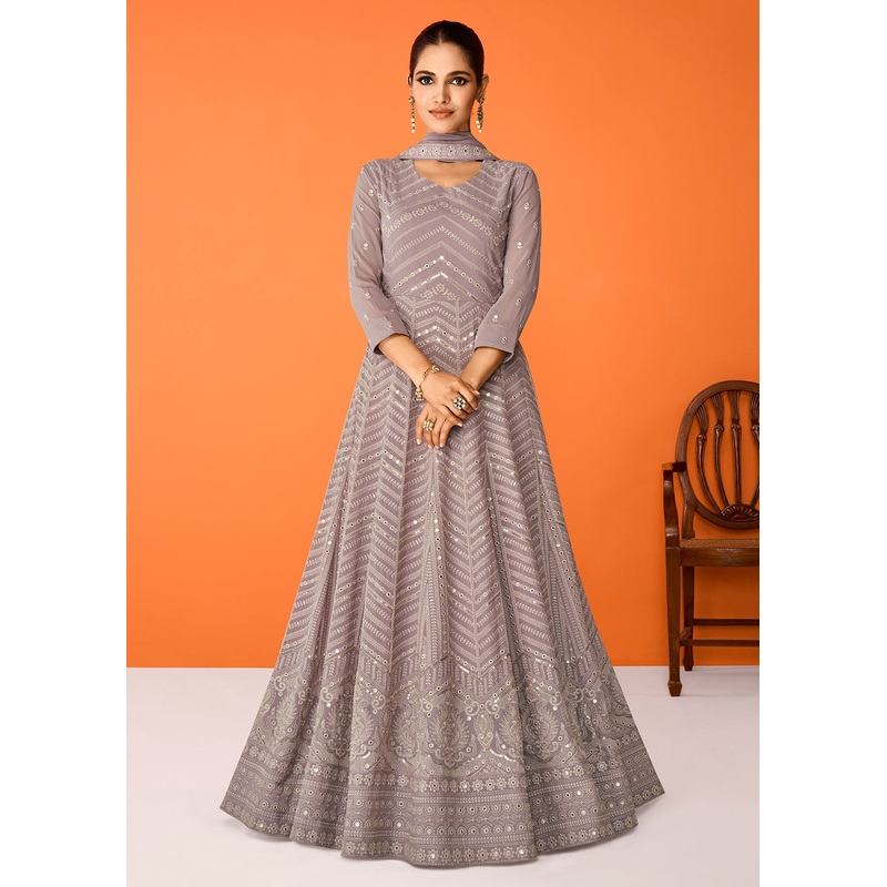 Grey Wedding Festive Special Georgette Anarkali Suit