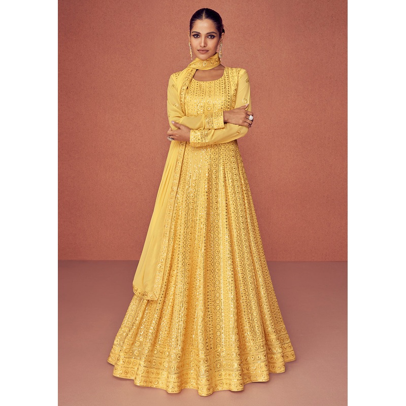Haldi Yellow Bridesmaid Wear Wedding Wear Anarkali Suit